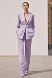 Satin Lilac Notched Lapel 2 Piece Long Sleeves Business Suits with Belt