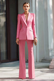 2 Piece Pink Notched Lapel Flare Leg Business Suits with Sleeves