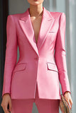 2 Piece Pink Notched Lapel Flare Leg Business Suits with Sleeves