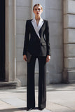 Black 2 Piece Notched Lapel Double Breasted Formal Business Suits