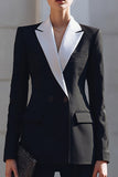Black 2 Piece Notched Lapel Double Breasted Formal Business Suits