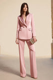 Pink Peak Lapel 2 Piece Satin Business Suits with Sleeves
