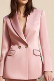Pink Peak Lapel 2 Piece Satin Business Suits with Sleeves