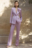 Lilac 2 Piece Satin Peak Lapel 3D Flower Business Suits with Pockets