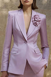 Lilac 2 Piece Satin Peak Lapel 3D Flower Business Suits with Pockets