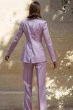 Lilac 2 Piece Satin Peak Lapel 3D Flower Business Suits with Pockets