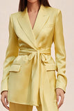 2 Piece Daffodil Peak Lapel Satin Business Suits with Sash