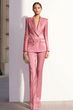 Dusty Rose 2 Piece Peak Lapel Satin Fitted Business Suits with Sleeves