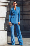 Blue Shawl Lapel Double Breasted 2 Piece Business Suits