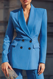 Blue Shawl Lapel Double Breasted 2 Piece Business Suits