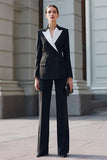 Black 2 Piece Double Breasted Long Sleeves Formal Business Suits