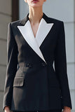 Black 2 Piece Double Breasted Long Sleeves Formal Business Suits