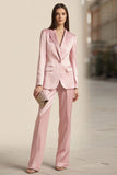Pink 2 Piece One Button Satin Business Suits with Sleeves