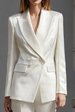 Ivory Peak Lapel Double Breasted Satin 2 Piece Business Suits