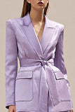 Lilac Peak Lapel Long Sleeves 2 Piece Business Suits with Sash