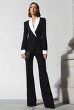 Black 2 Piece Shawl Lapel Long Sleeves Flare Leg Business Suits