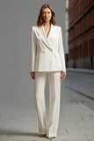 Ivory Double Breasted 2 Piece Peak Lapel Formal Business Suits