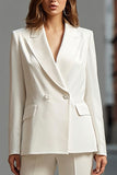 Ivory Double Breasted 2 Piece Peak Lapel Formal Business Suits