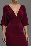 Burgundy Velvet V-Neck Maxi Holiday Party Dress with Sleeves