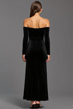 Maxi Black Velvet Off the Shoulder Sheath Holiday Party Dress