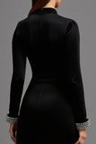 Black High Neck Velvet Maxi Holiday Party Dress with Sleeves