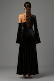 Velvet Black One Shoulder Long Sleeves Holiday Party Dress