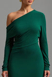Dark Green One Shoulder Satin Sheath Maxi Formal Dress