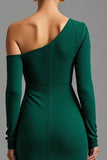 Dark Green One Shoulder Satin Sheath Maxi Formal Dress
