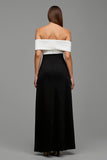 Black and White Sheath Maxi Satin Formal Dress with Bows