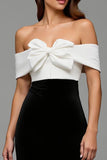 Black and White Sheath Maxi Satin Formal Dress with Bows
