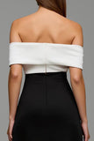 Black and White Sheath Maxi Satin Formal Dress with Bows