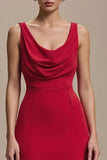 Red Cowl Neck Satin A Line Sleeveless Maxi Formal Dress