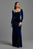 Navy Velvet Sheath Long Sleeves Holiday Party Dress