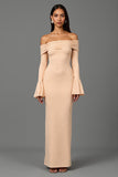 Sheath Apricot Off the Shoulder Long Sleeves Formal Dress
