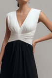 Chiffon Black and White V Neck A Line Long Formal Dress