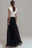 Chiffon Black and White V Neck A Line Long Formal Dress