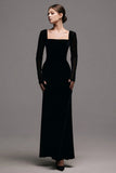 Black Square Neck Velvet Sheath Long Sleeves Holiday Party Dress