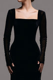 Black Square Neck Velvet Sheath Long Sleeves Holiday Party Dress