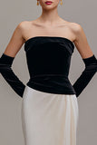 Sheath Black and Champagne Velvet Strapless Maxi Holiday Party Dress