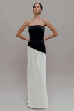 Velvet Sheath Black and White Patchwork Maxi Holiday Party Dress