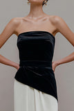 Velvet Sheath Black and White Patchwork Maxi Holiday Party Dress