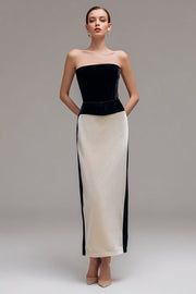 Black and Champagne Sheath Patchwork Velvet Holiday Party Dress
