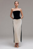 Black and Champagne Sheath Patchwork Velvet Holiday Party Dress