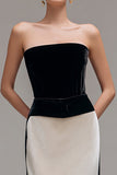 Black and Champagne Sheath Patchwork Velvet Holiday Party Dress