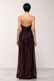 Simple Coffee Strapless Sheath Backless Long Evening Dress