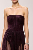 Simple Coffee Strapless Sheath Backless Long Evening Dress
