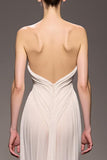Elegant Ivory Sheath Strapless Ruched Maxi Backless Evening Dress