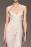 Elegant Ivory Sheath Strapless Ruched Maxi Backless Evening Dress