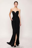 Sheath Sweetheart Maxi Black Evening Dress with Slit