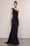 Black Sheath One Shoulder Backless Maxi Evening Dress